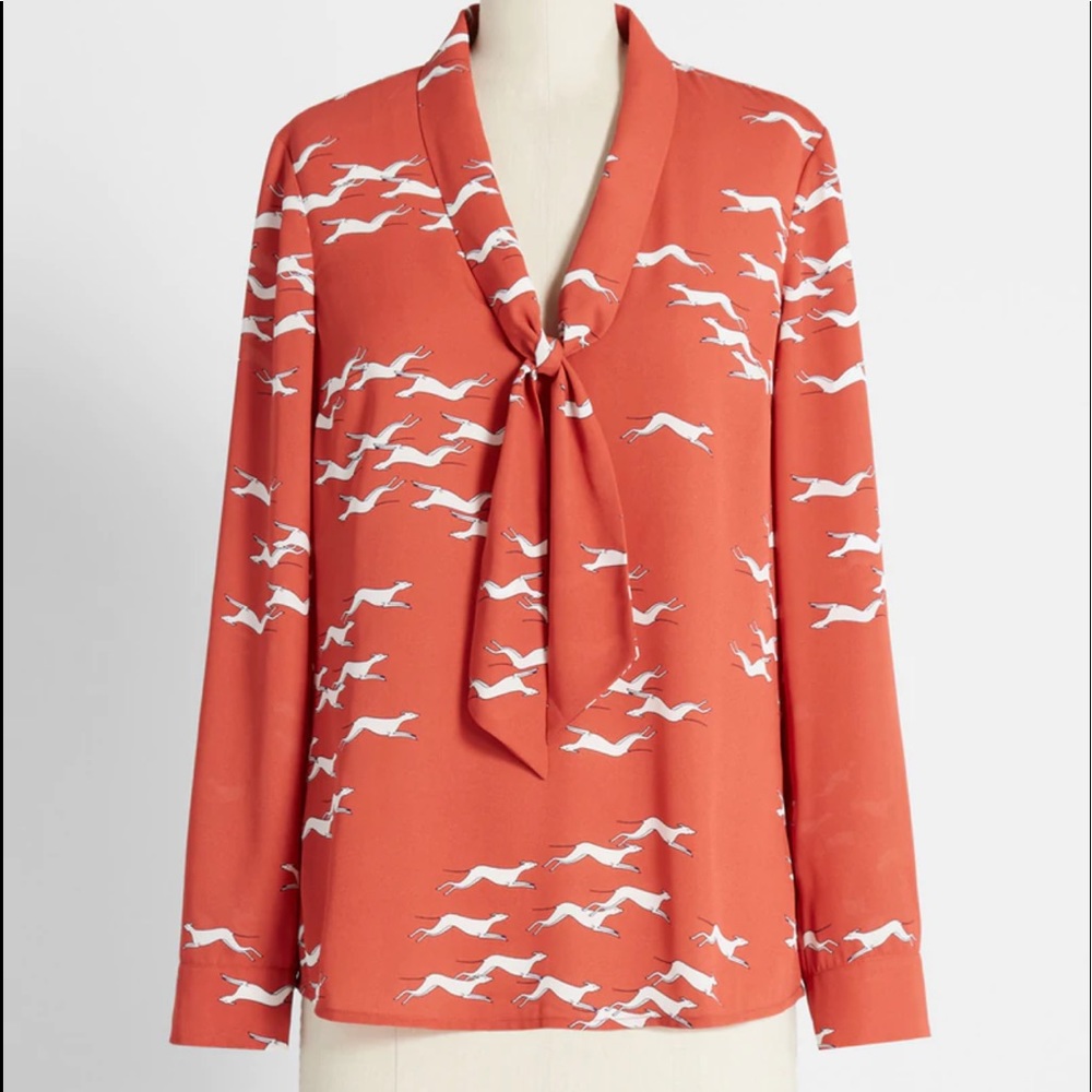 Modcloth Dog Tie Neck Top